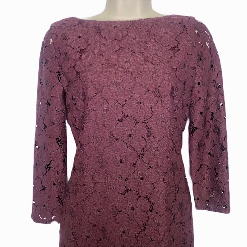 DVF Sarita Flower Lace Dress in Aubergine - Picture 5 of 14